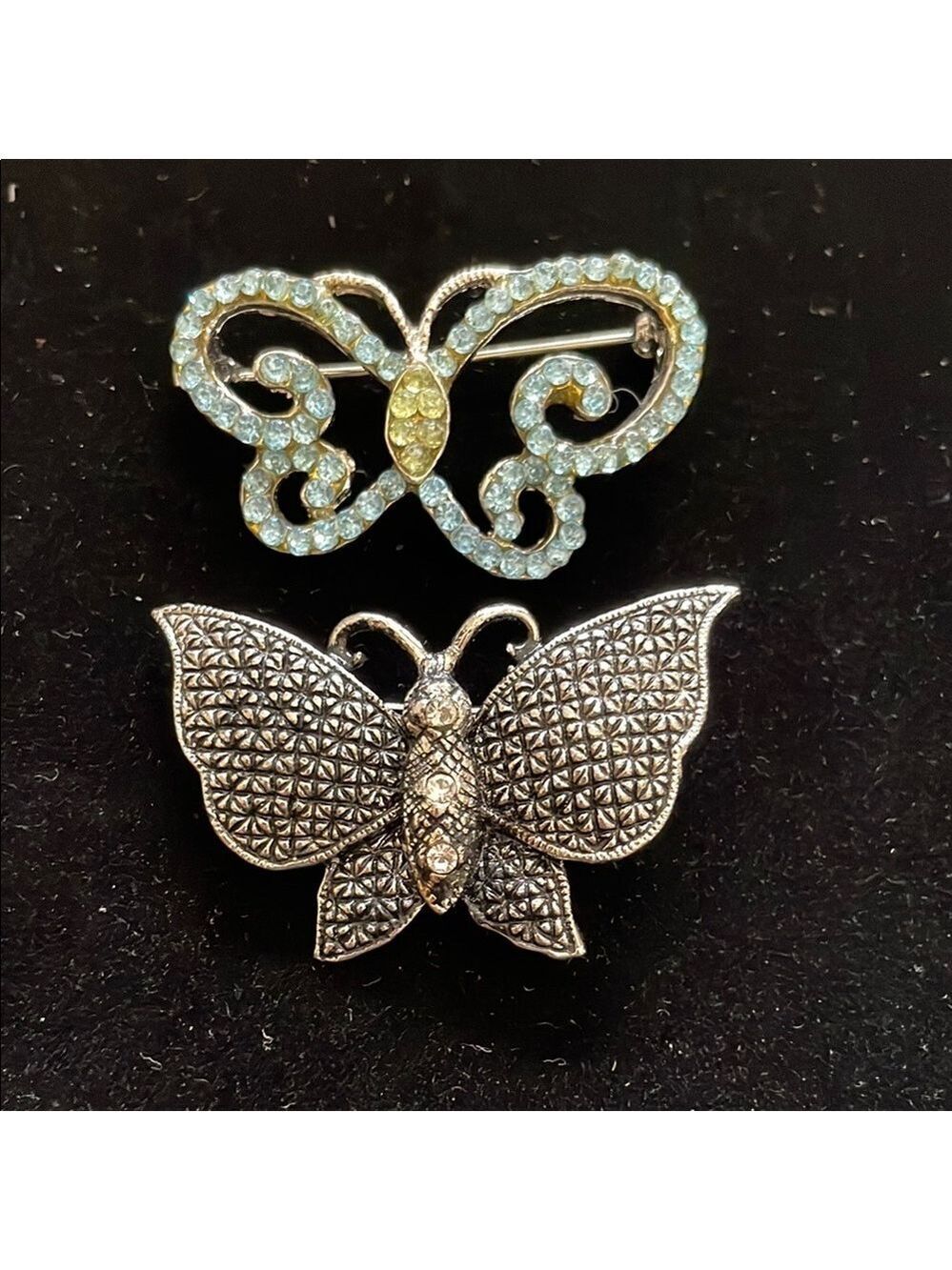 Vintage Butterfly Rhinestone and Silver tone Brooches